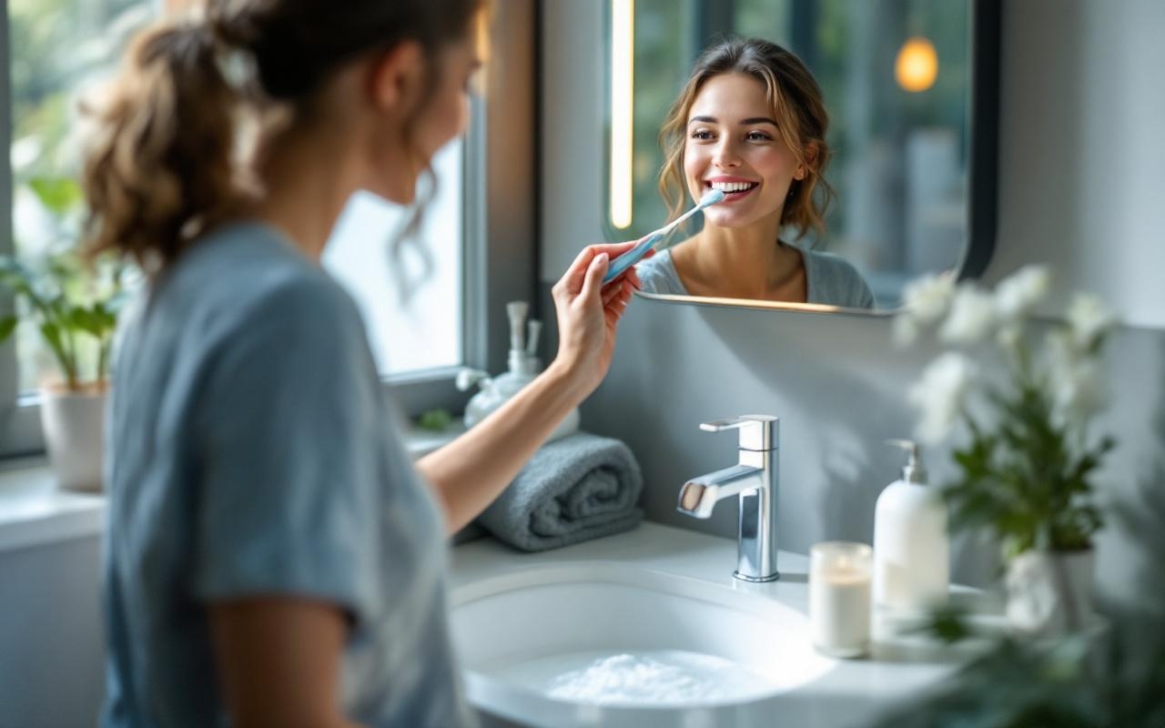 personne-se-brossant-les-dents-avec-une-brosse-a-dents-souple-devant-un-lavabo-de-salle-de-bains-moderne-mousse-de-dentifrice-visible-plante-en-pot-et-serviette-sur-le-comptoir-lumiere-douce